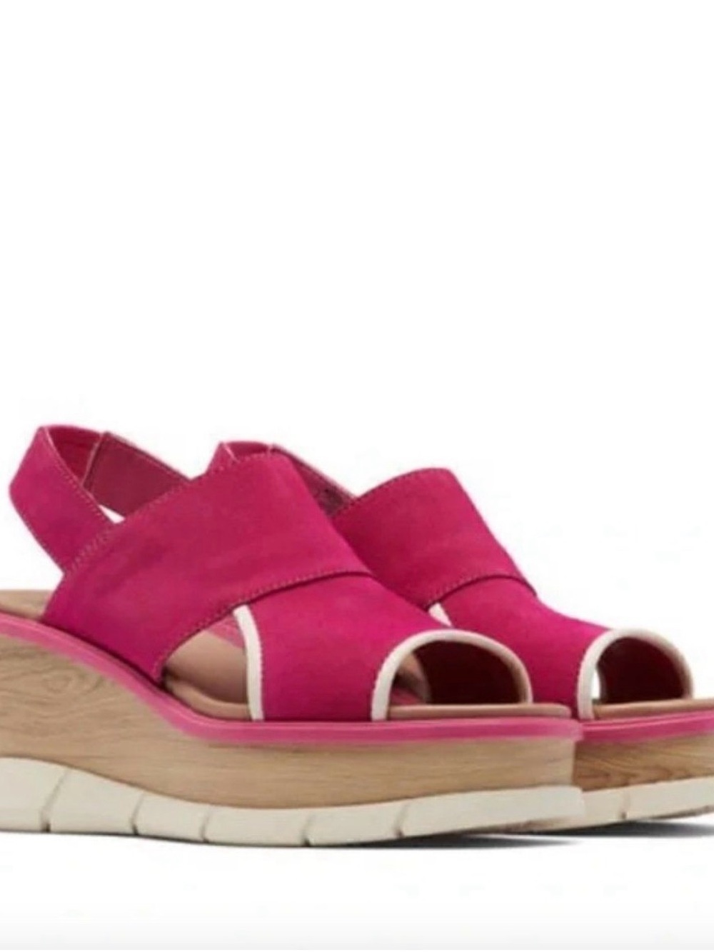 SOREL Joanie III Hot Pink Open-Toe Wedge Sandals suede sz 9.5